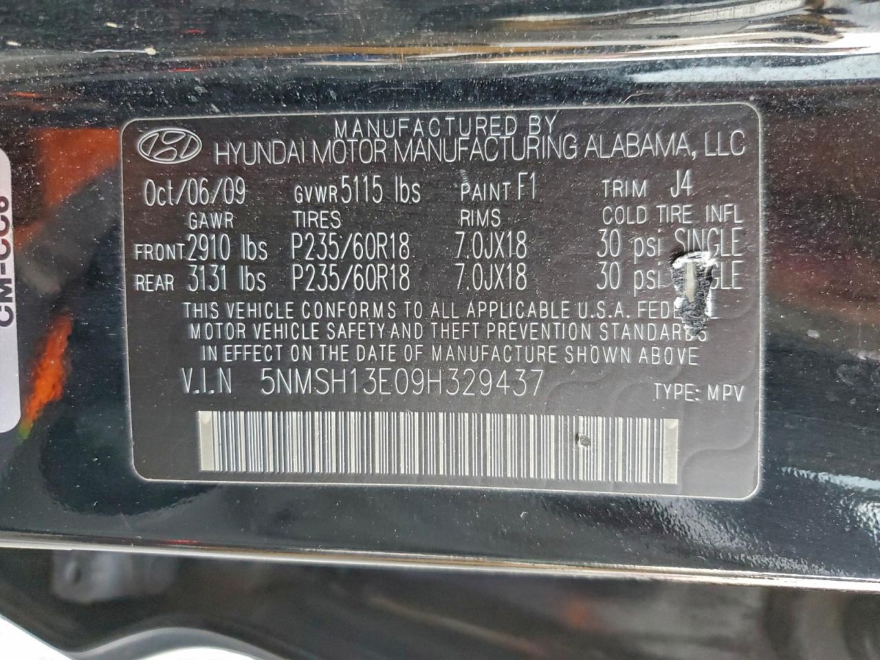 2009 HYUNDAI SANTA FE SE photo 12