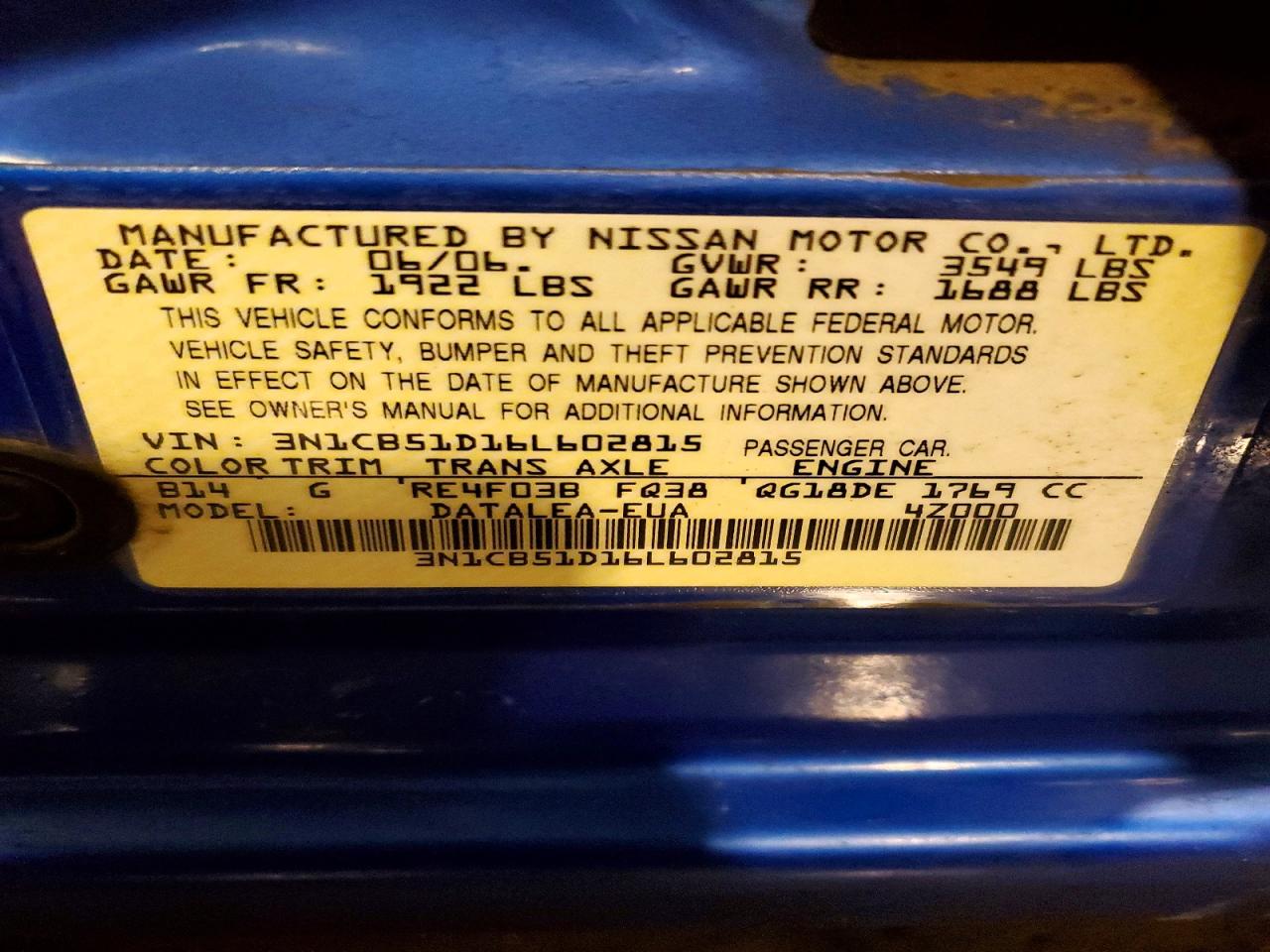 2006 NISSAN SENTRA 1.8 photo 23
