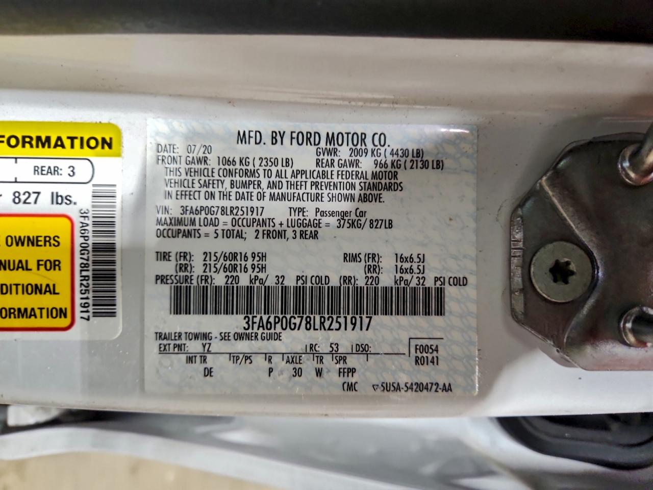 2020 FORD FUSION S photo 34