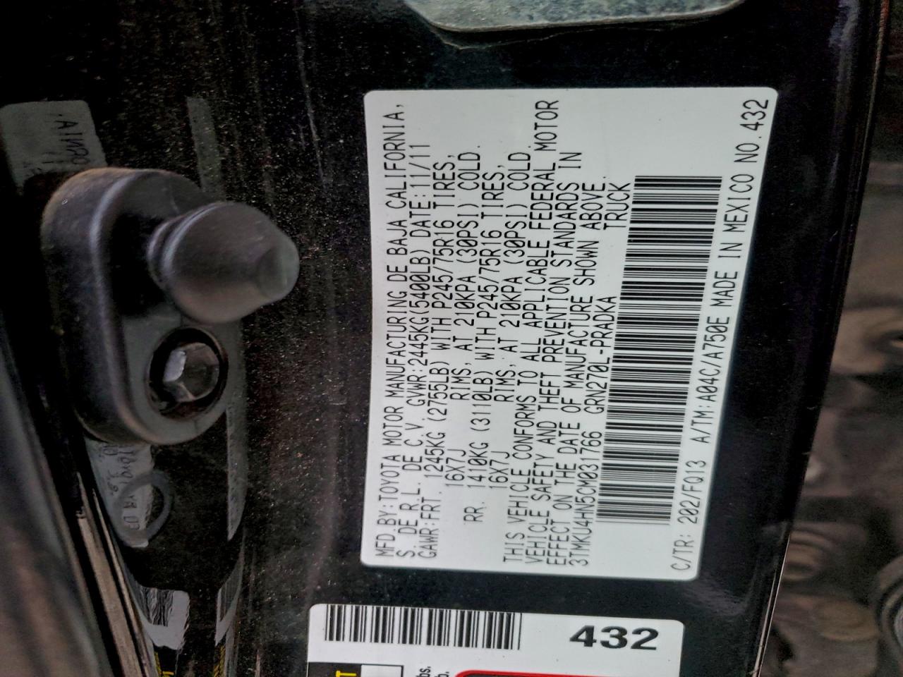 2012 TOYOTA TACOMA DOUBLE CAB PRERUNNER LONG BED photo 12