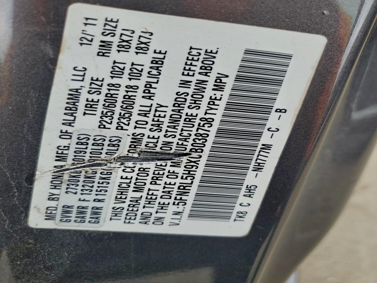 2012 HONDA ODYSSEY TOURING photo 13