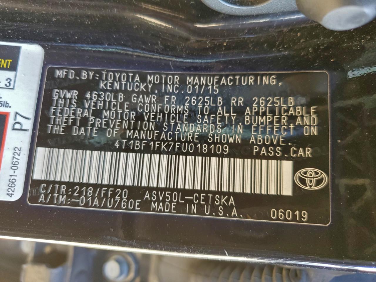 2015 TOYOTA CAMRY LE photo 12