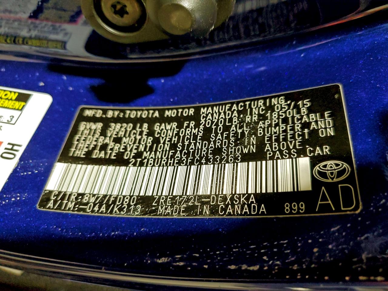 2015 TOYOTA COROLLA L photo 12