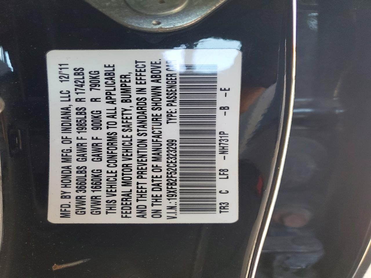 2012 HONDA CIVIC LX photo 12