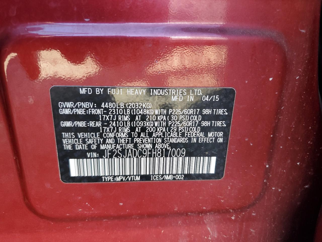 2015 SUBARU FORESTER 2.5I PREMIUM photo 12