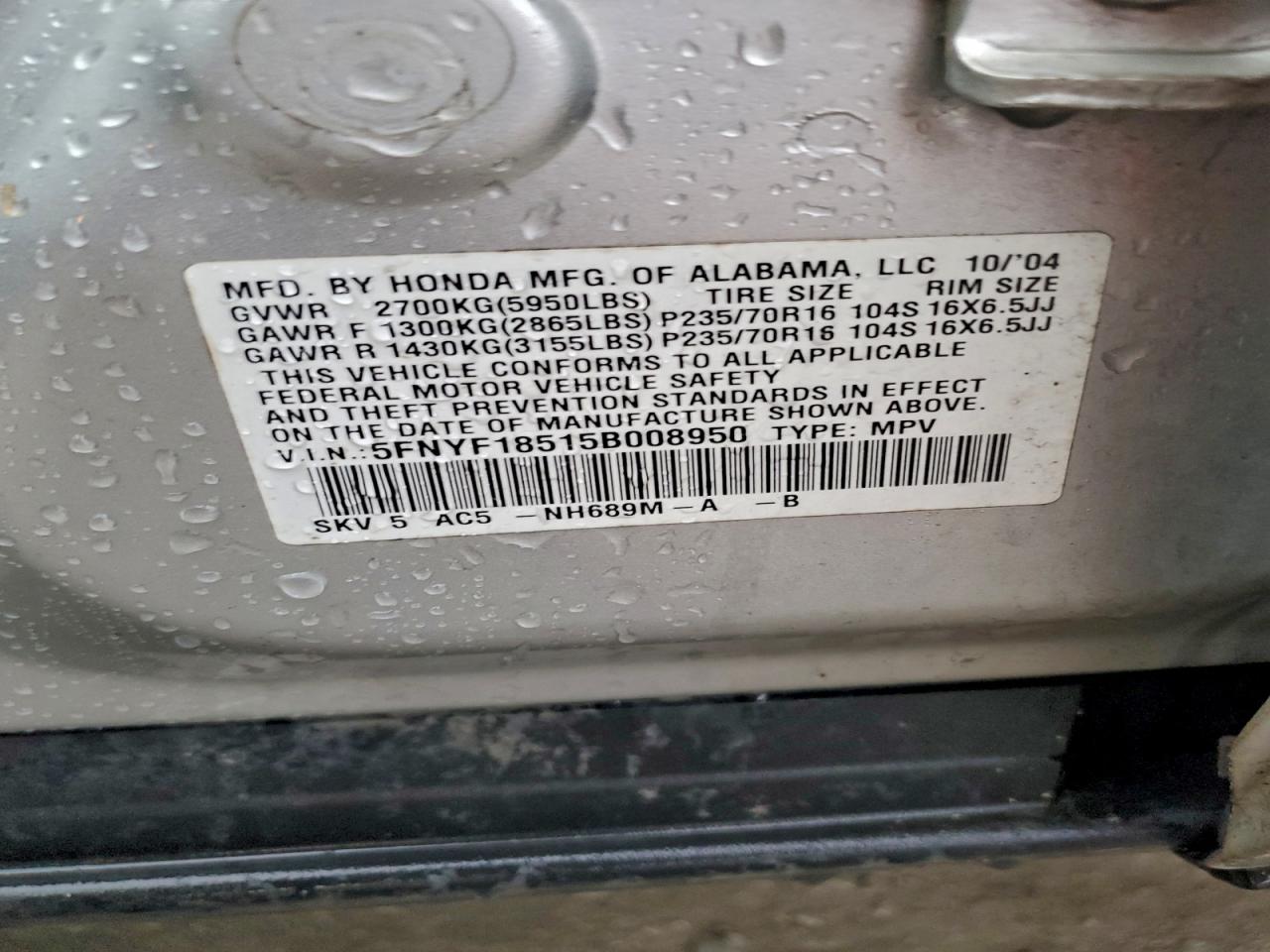 2005 HONDA PILOT EXL photo 25