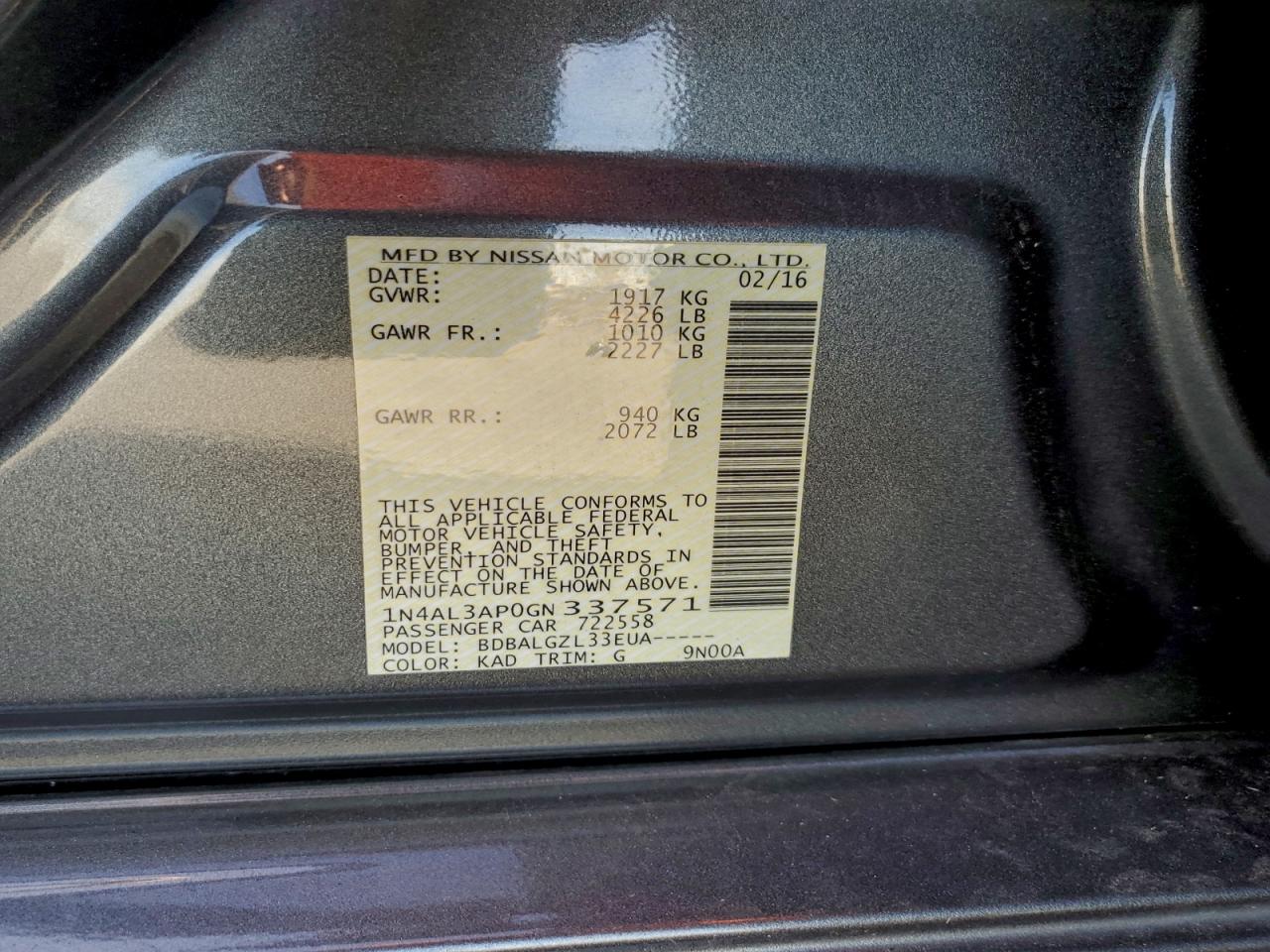 2016 NISSAN ALTIMA 2.5 photo 12