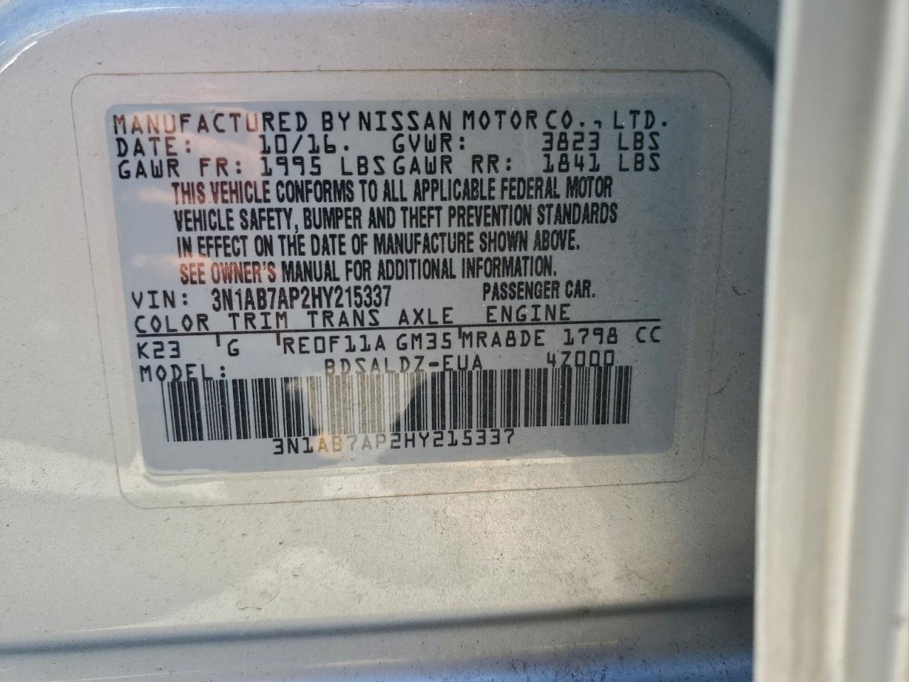 2017 NISSAN SENTRA S photo 34