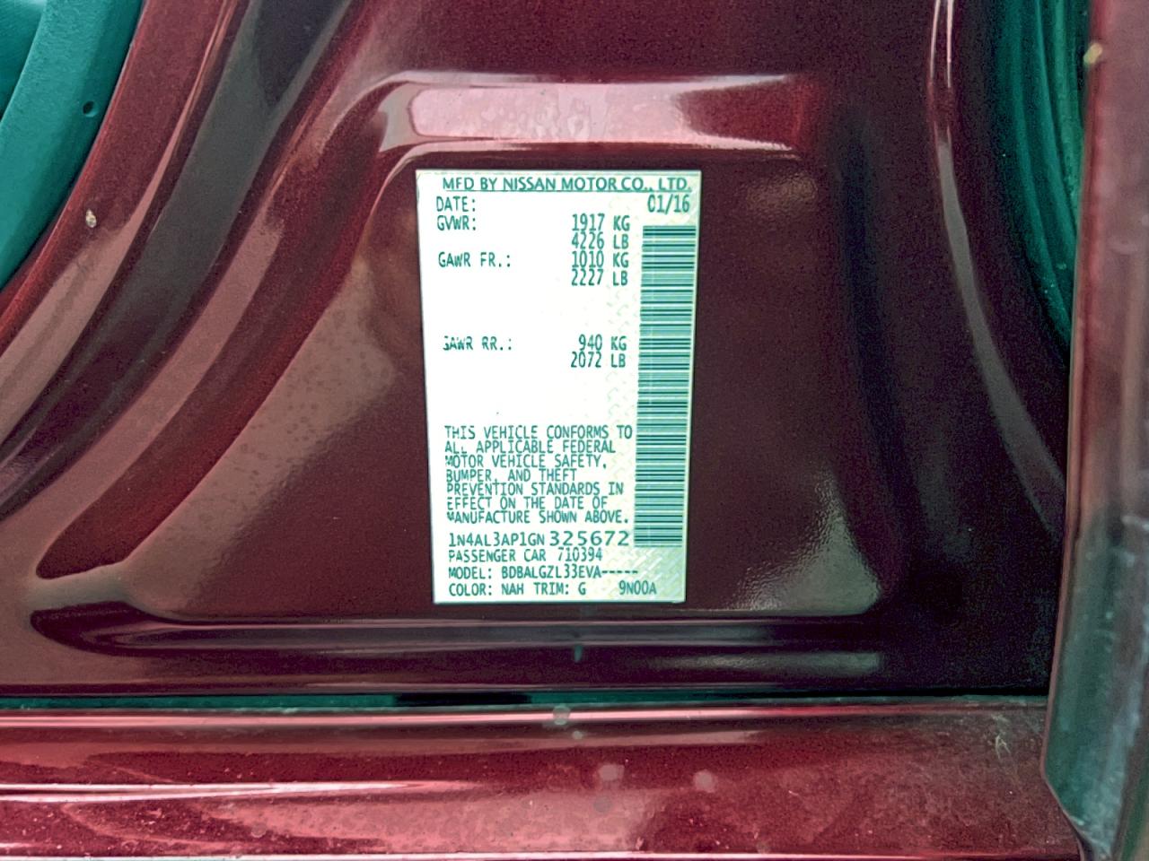2016 NISSAN ALTIMA 2.5 photo 10