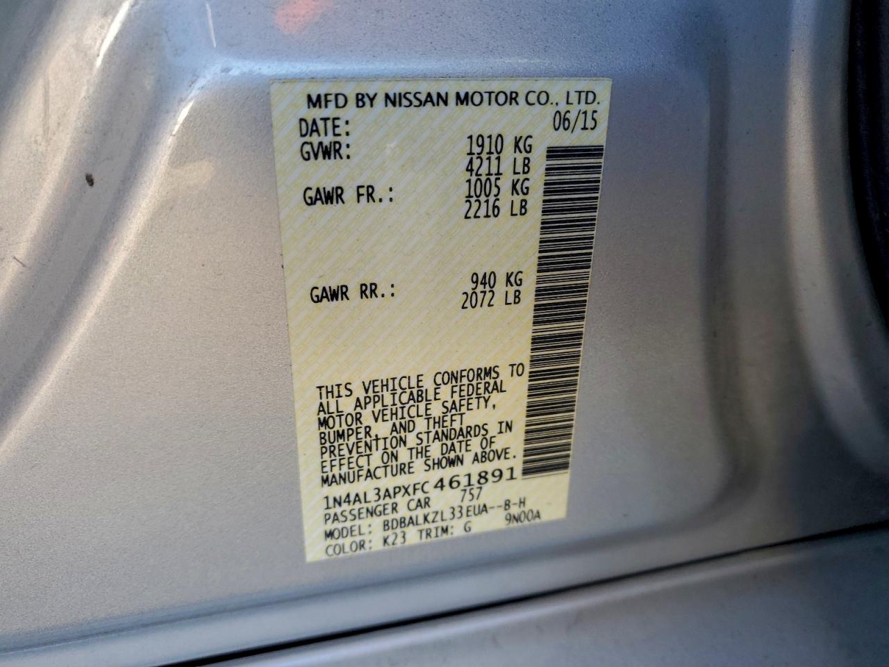 2015 NISSAN ALTIMA 2.5 photo 12
