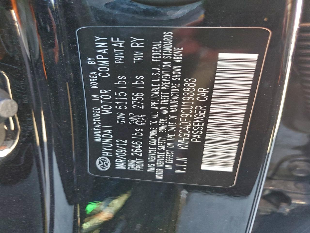 2012 HYUNDAI GENESIS 4.6L photo 45