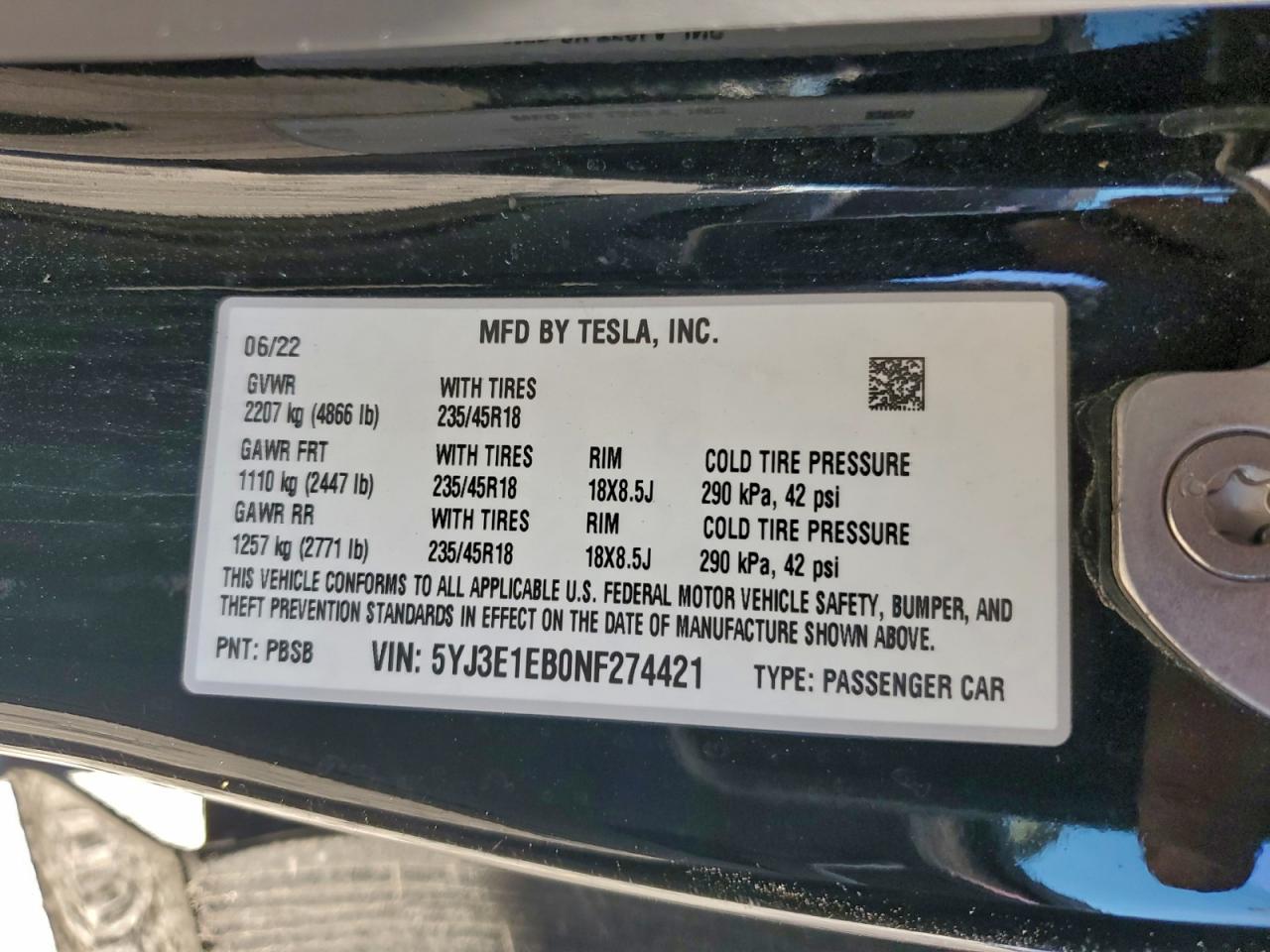 2022 TESLA MODEL 3 photo 13