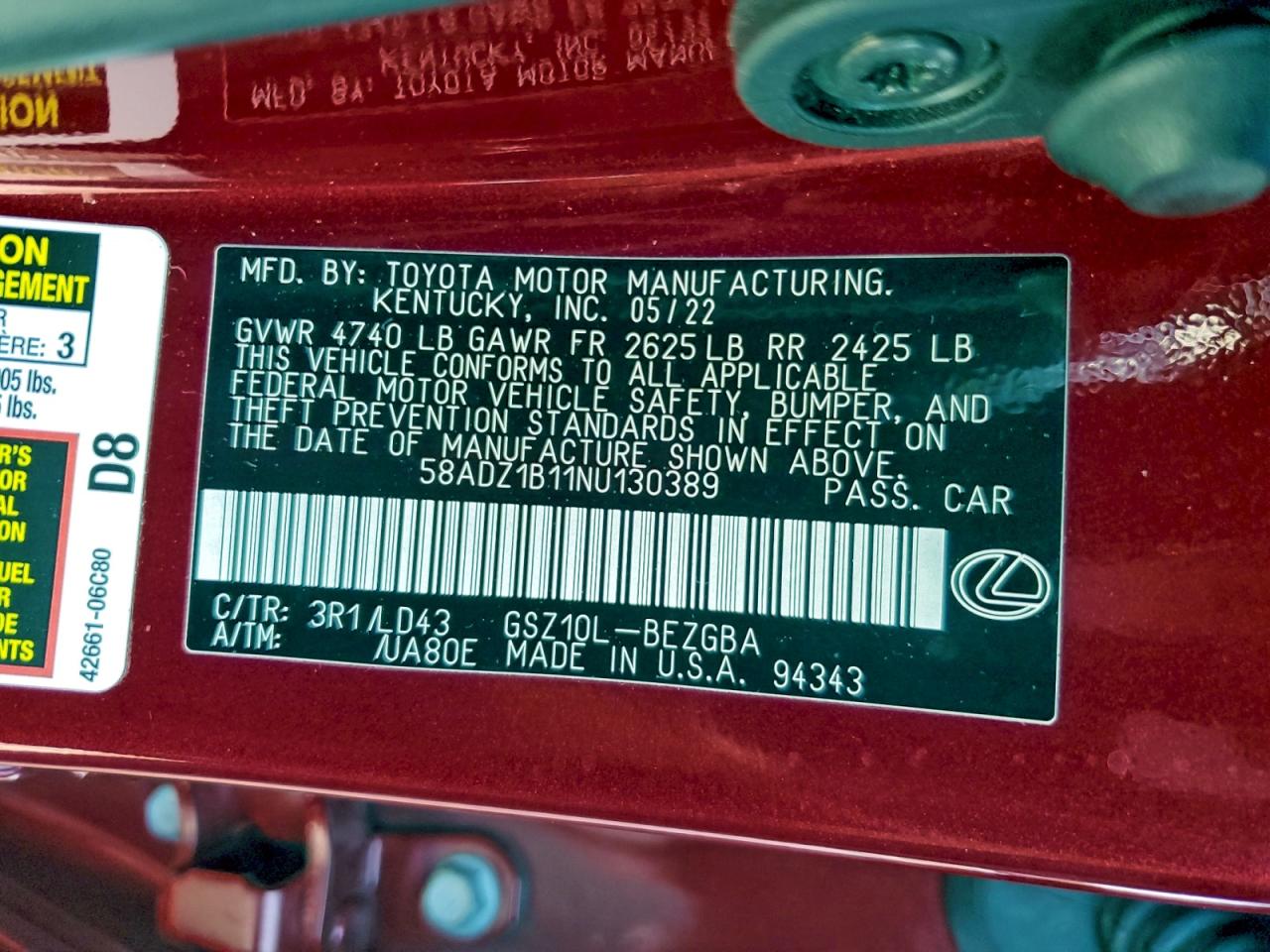 2022 LEXUS ES 350 BASE photo 34