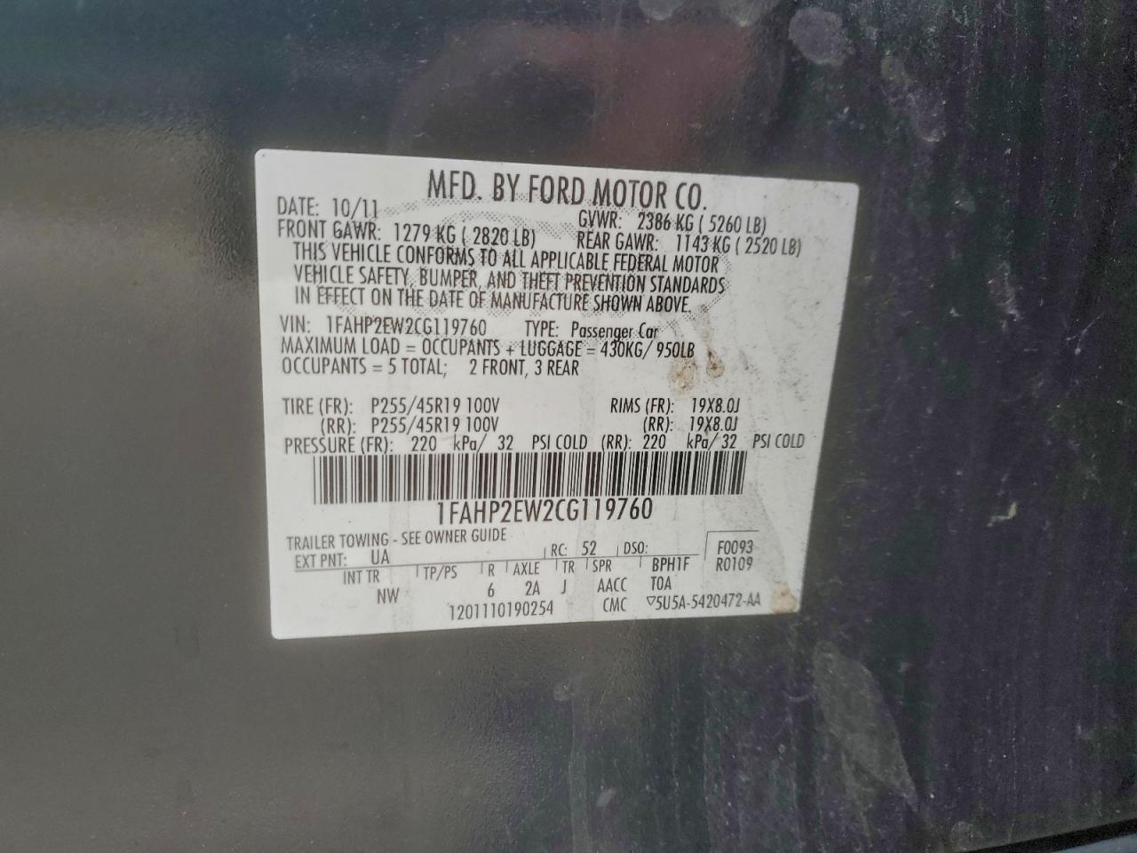 2012 FORD TAURUS SEL photo 23