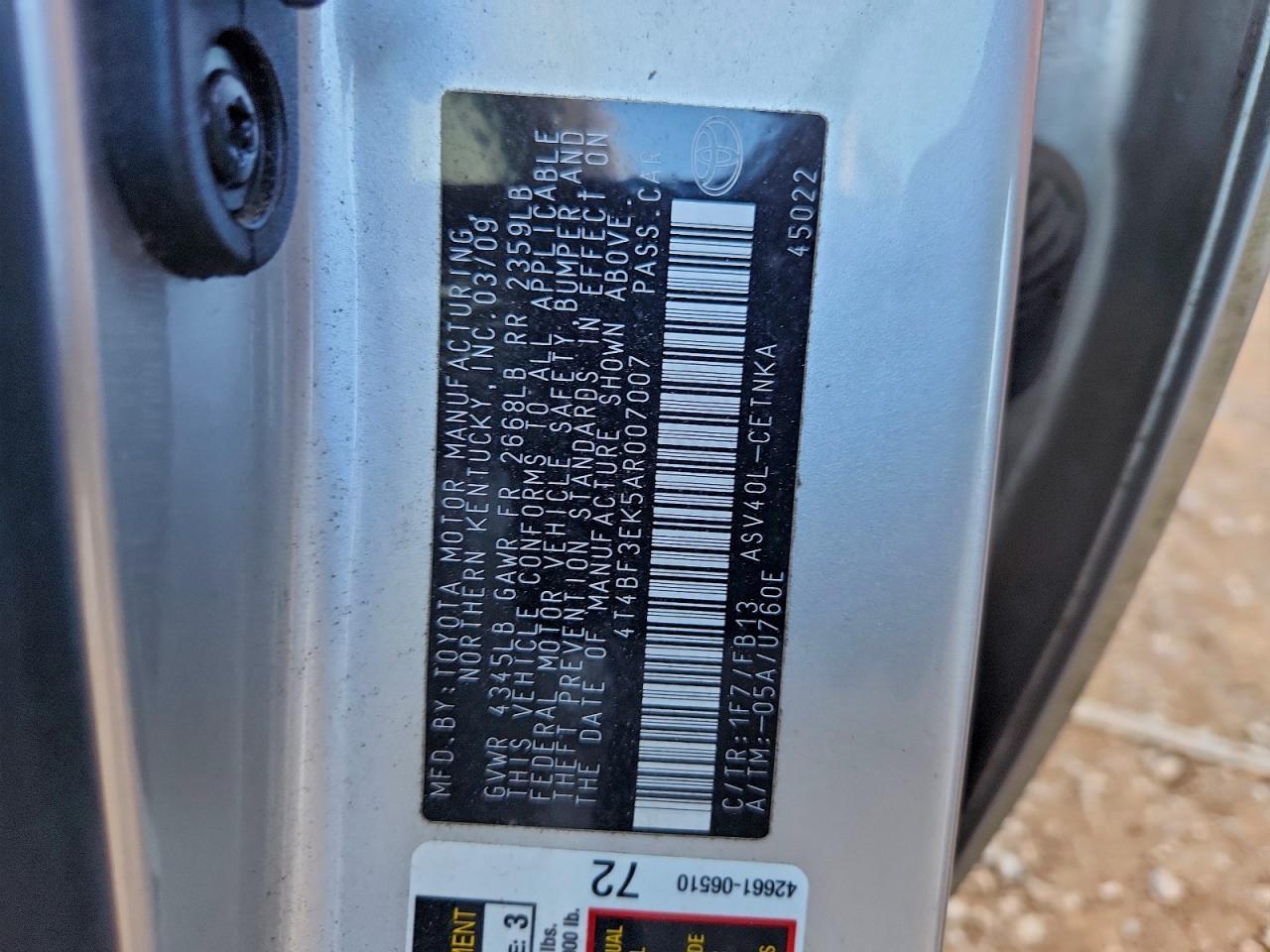 2010 TOYOTA CAMRY BASE photo 12