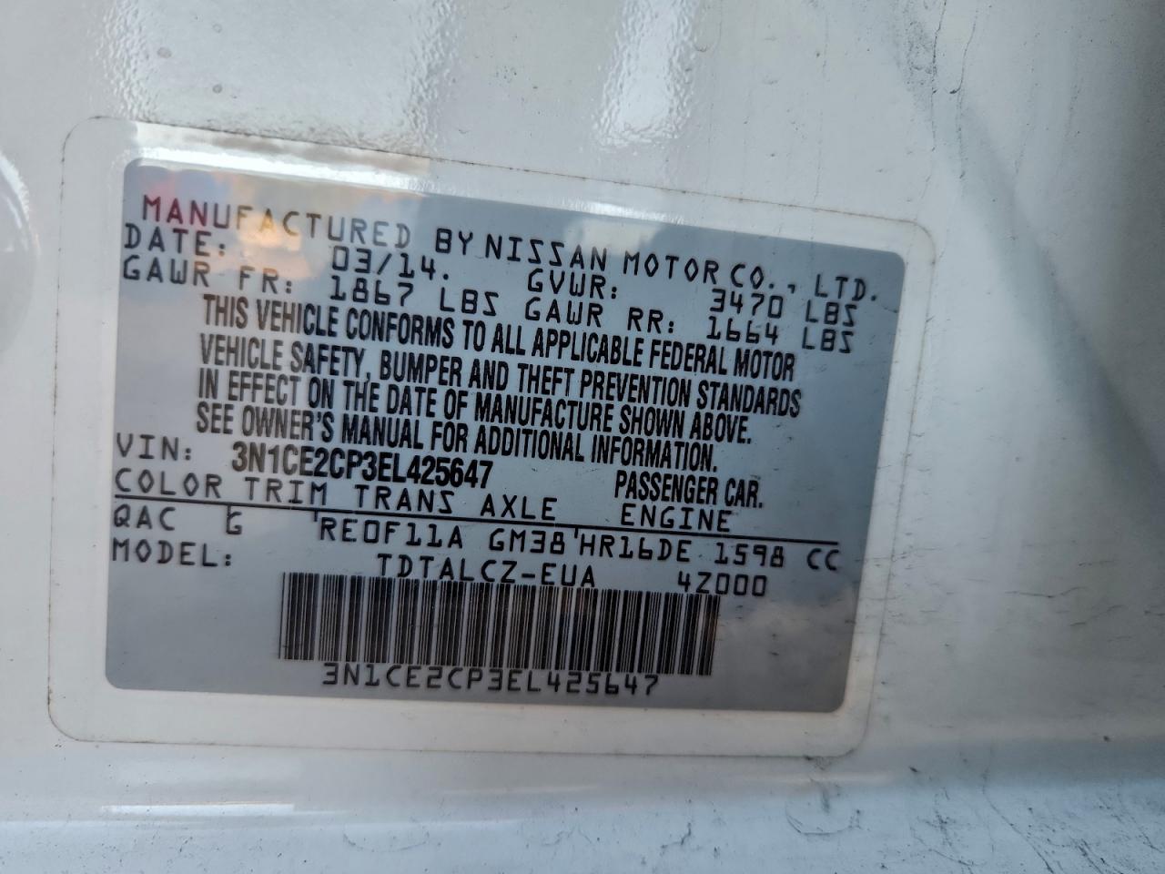 2014 NISSAN VERSA NOTE S photo 13