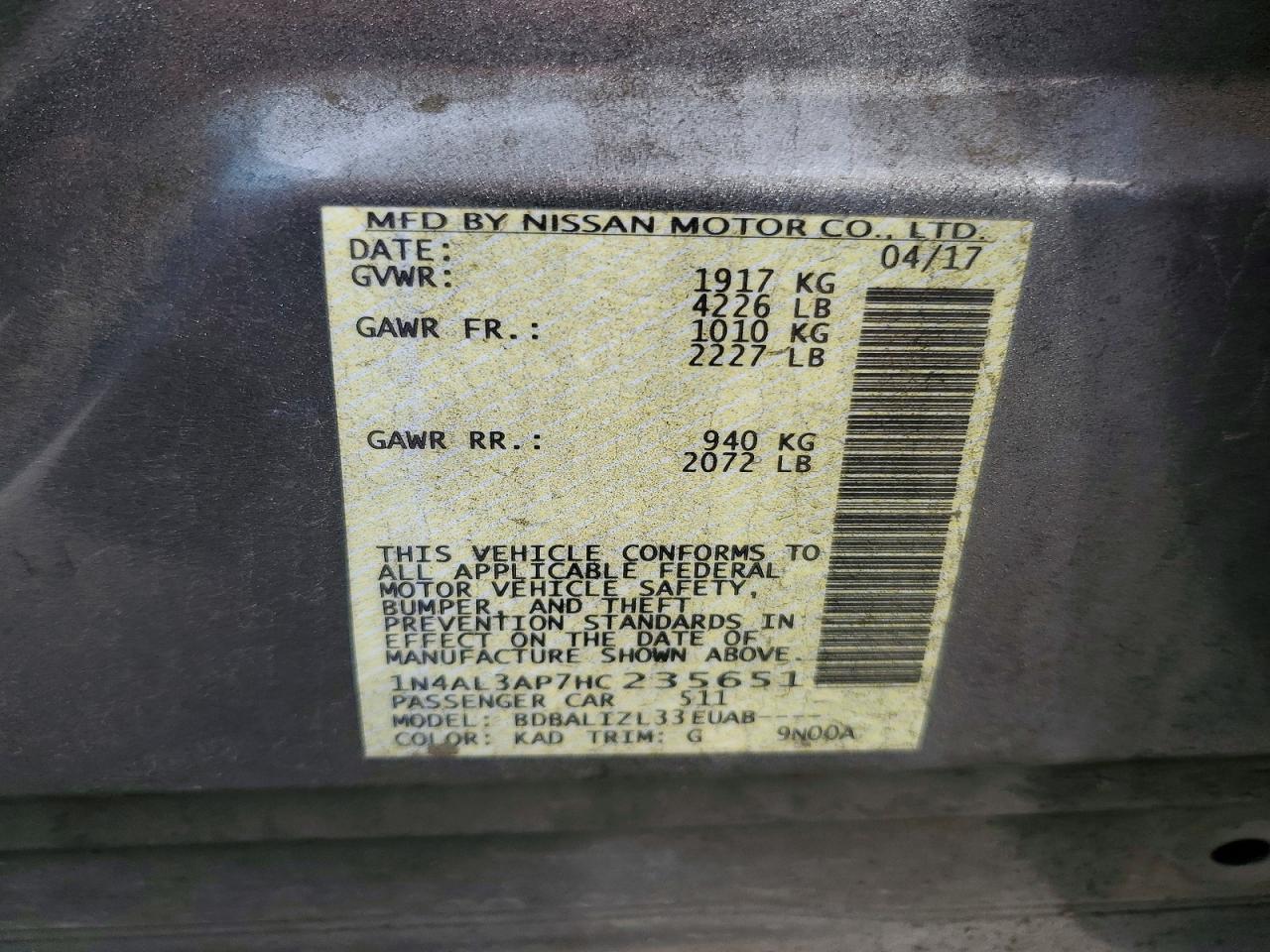 2017 NISSAN ALTIMA 2.5 photo 13