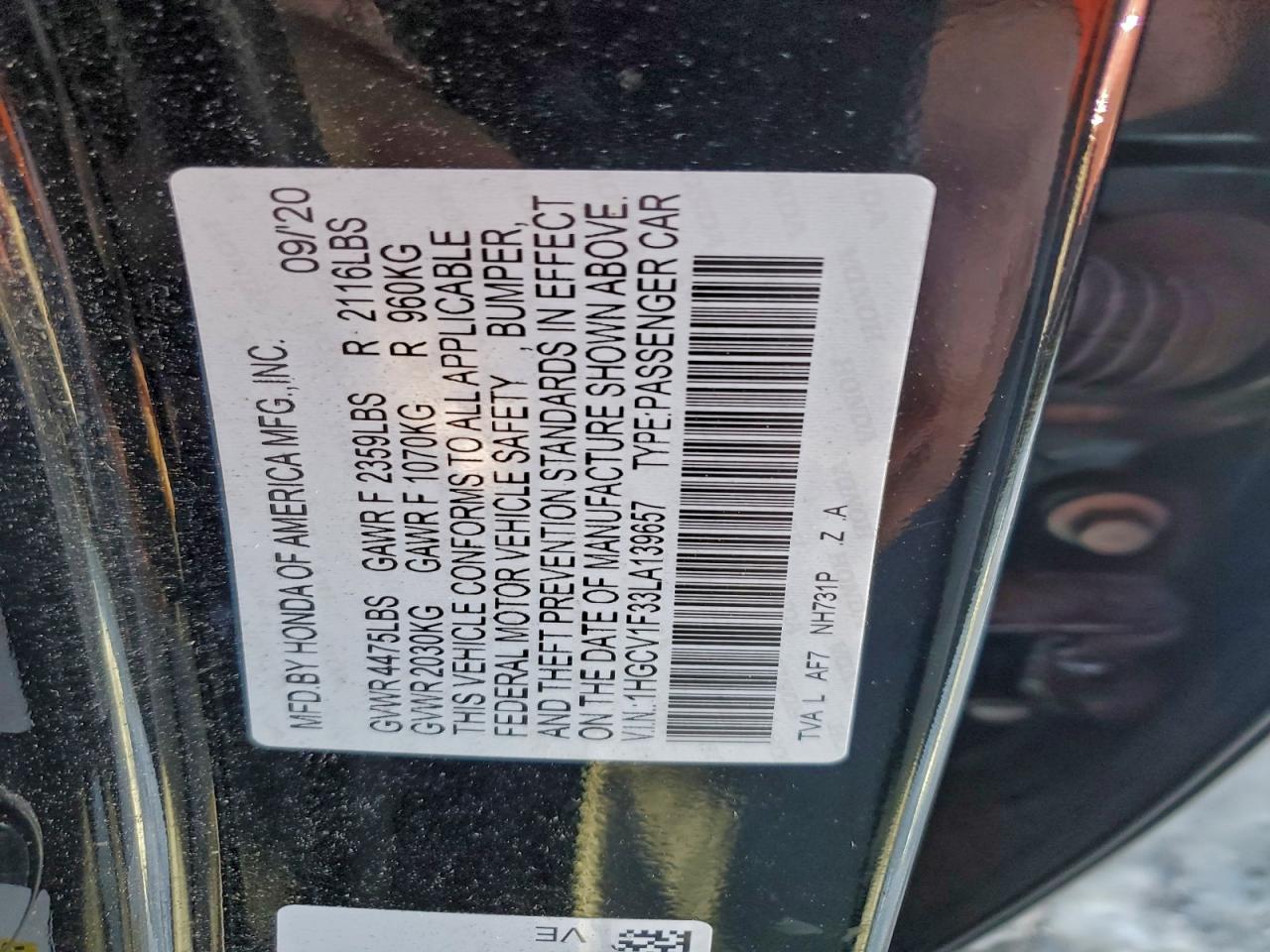 2020 HONDA ACCORD SPORT photo 12