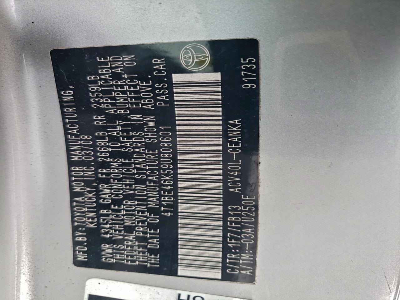 2009 TOYOTA CAMRY BASE photo 12