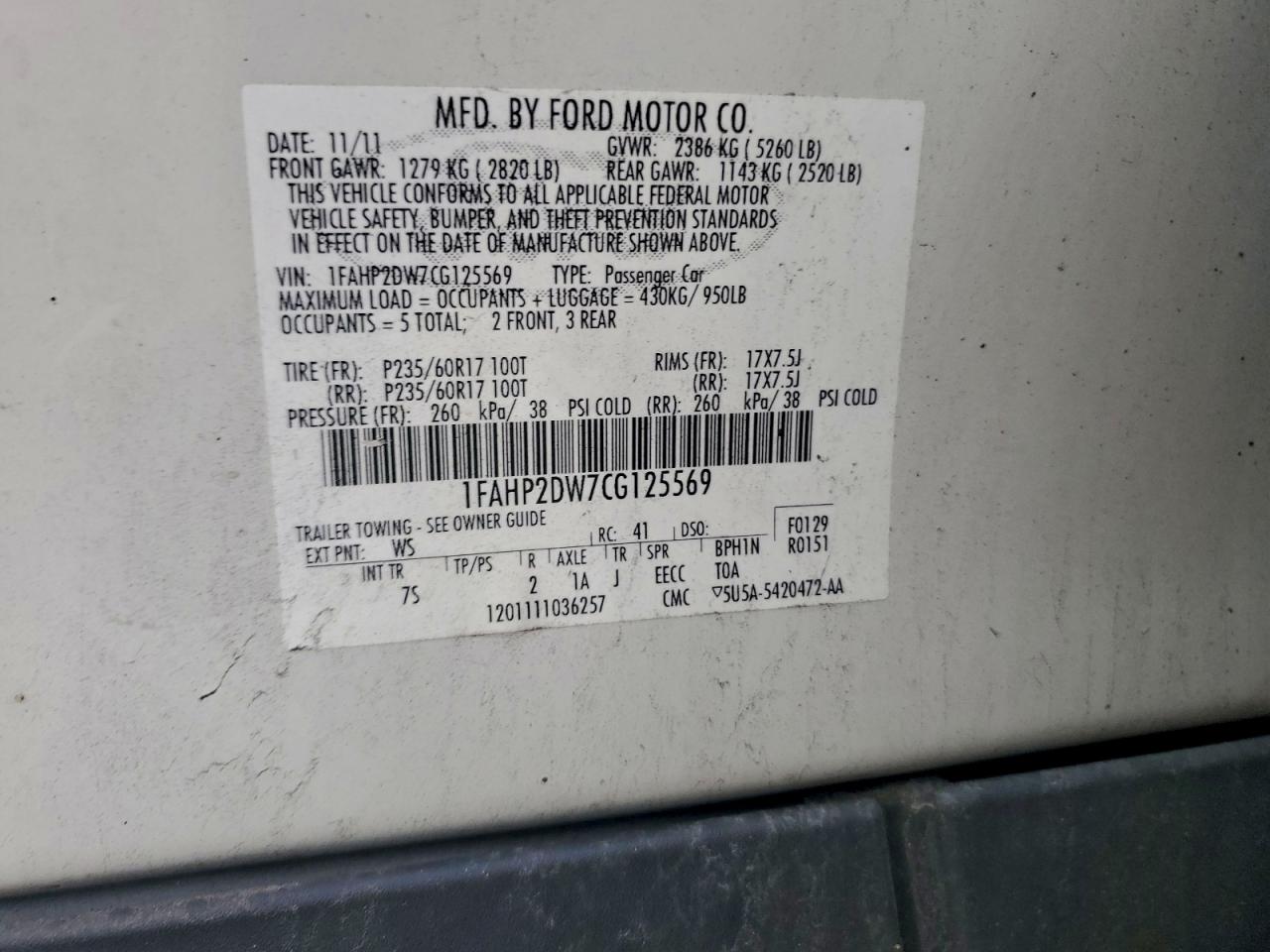 2012 FORD TAURUS SE photo 34