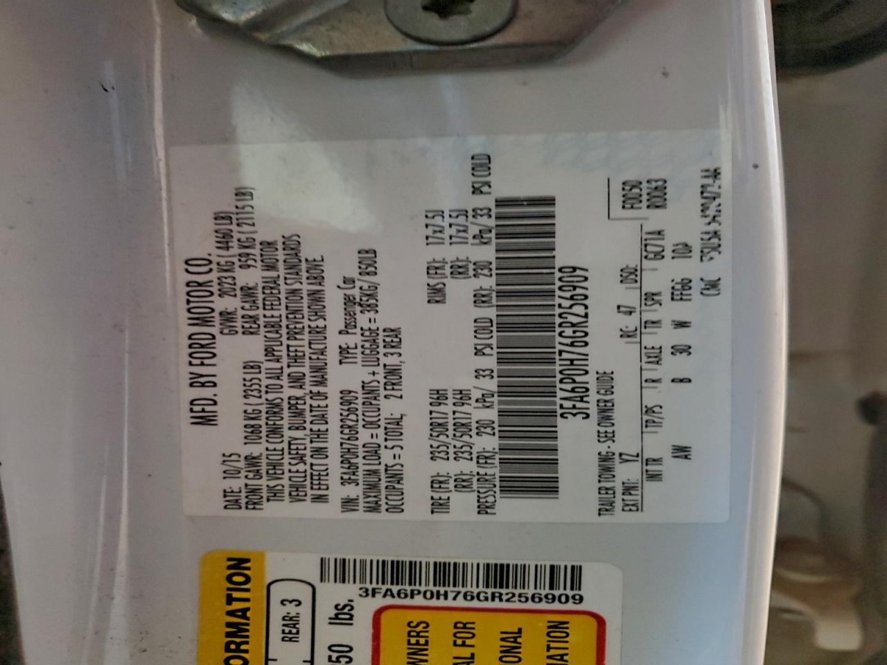 2016 FORD FUSION SE photo 34