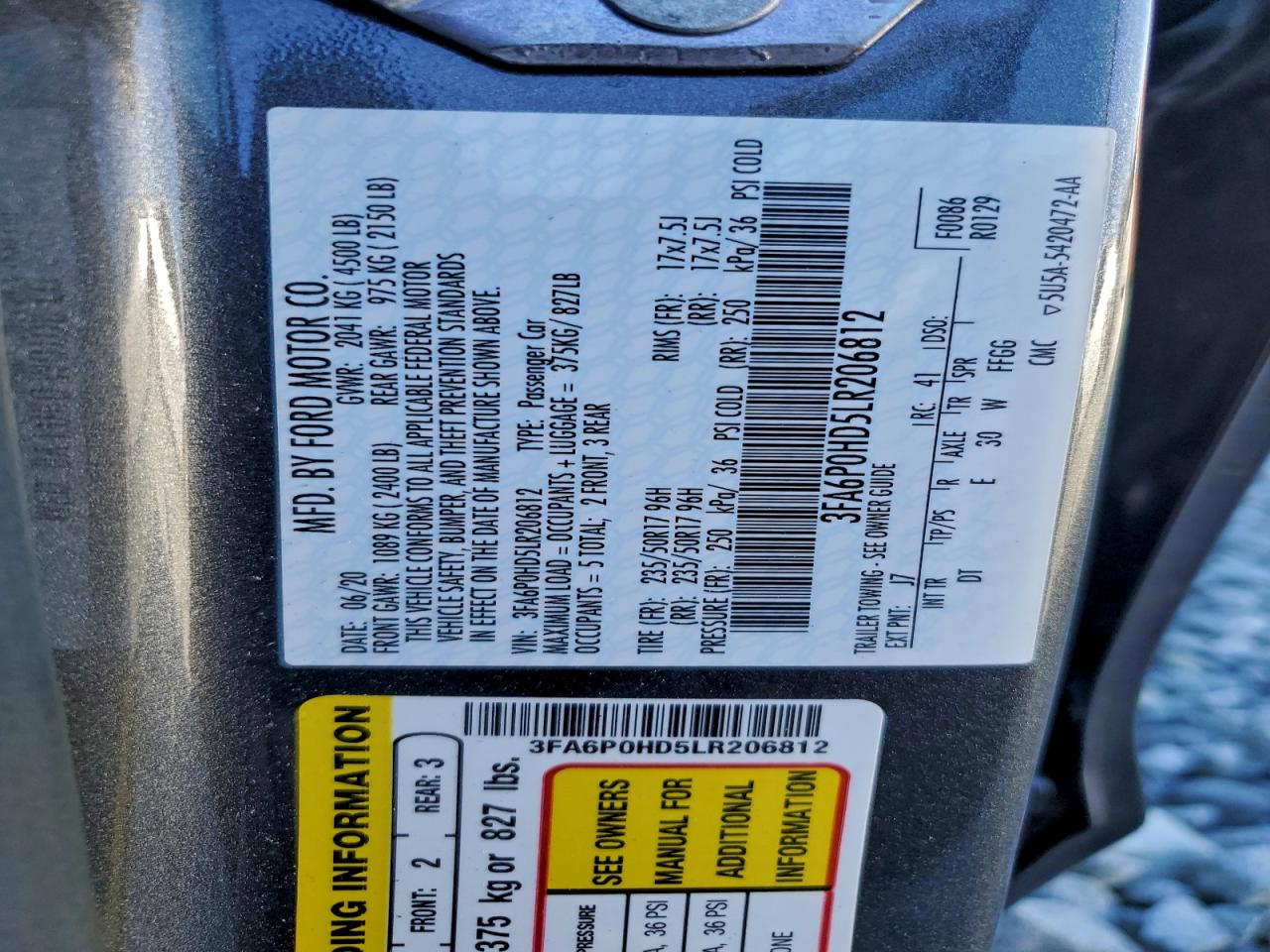 2020 FORD FUSION SE photo 12