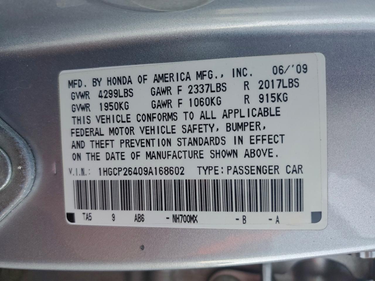 2009 HONDA ACCORD LXP photo 13