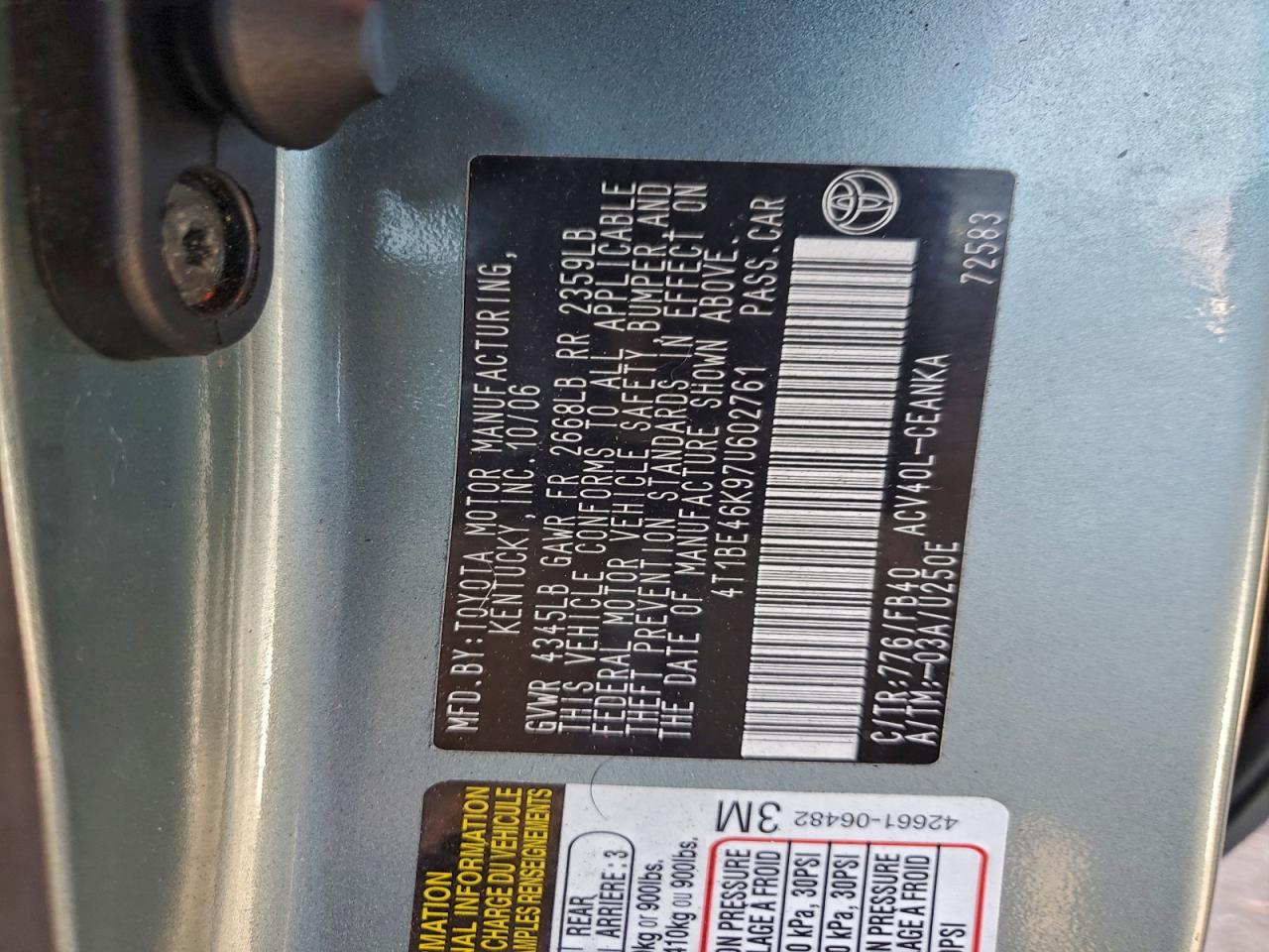 2007 TOYOTA CAMRY CE photo 23