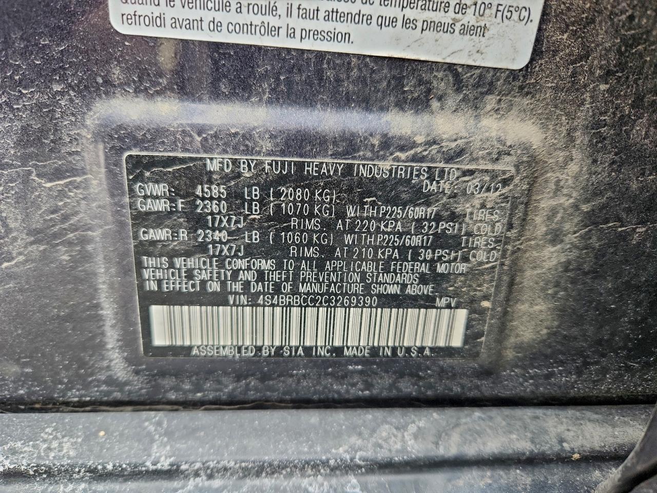 2012 SUBARU OUTBACK 2.5I PREMIUM photo 13