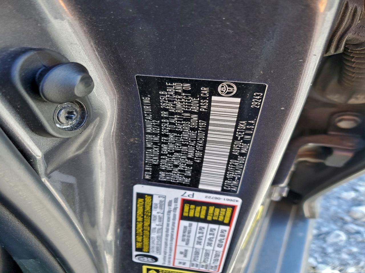2012 TOYOTA CAMRY BASE photo 23