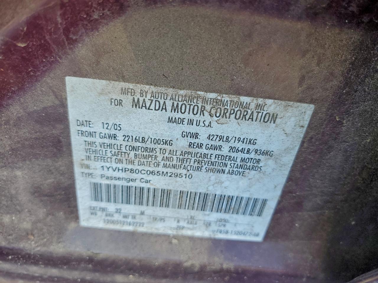 2006 MAZDA 6 I photo 12