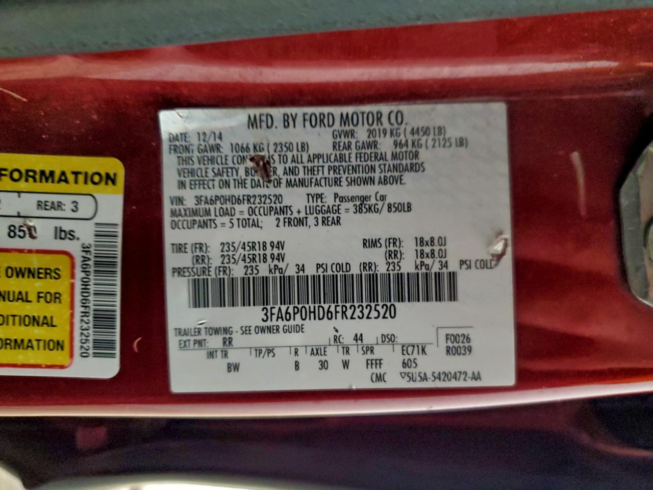 2015 FORD FUSION SE photo 25