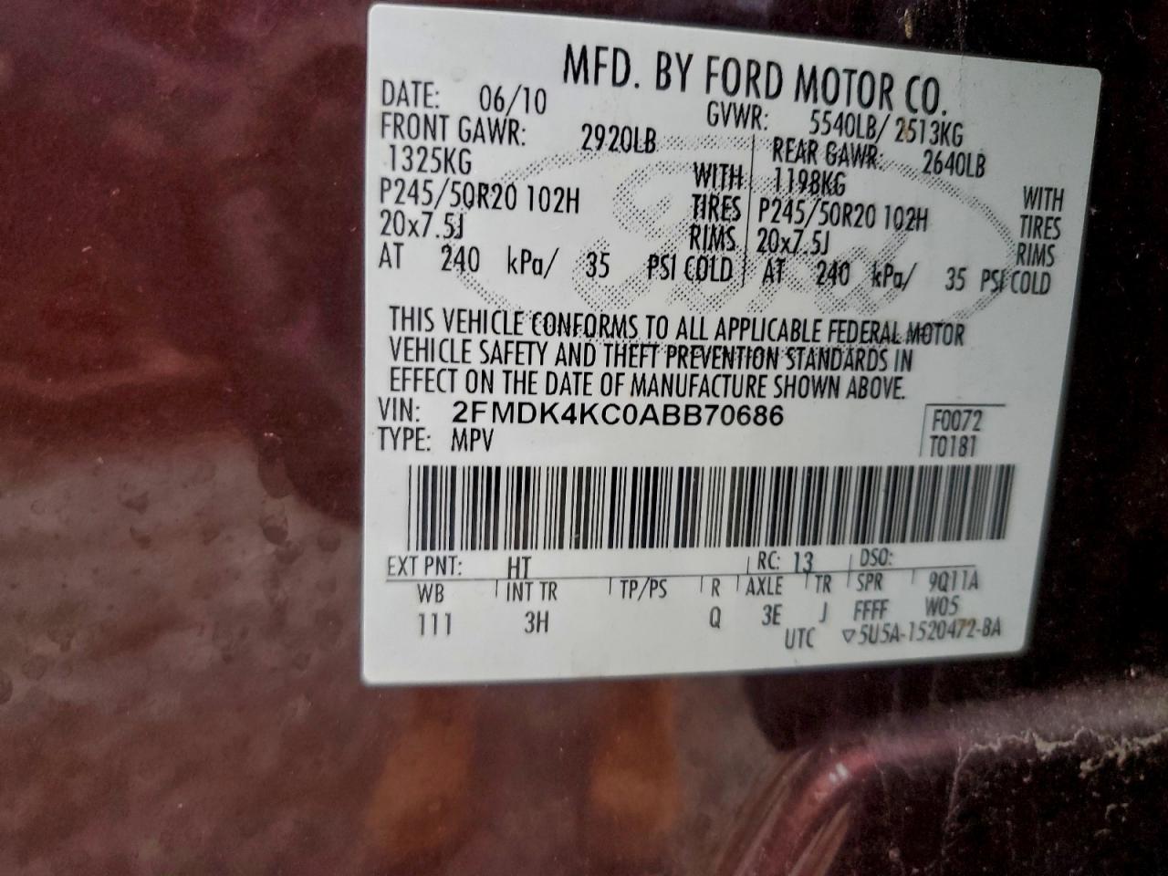 2010 FORD EDGE LIMITED photo 25