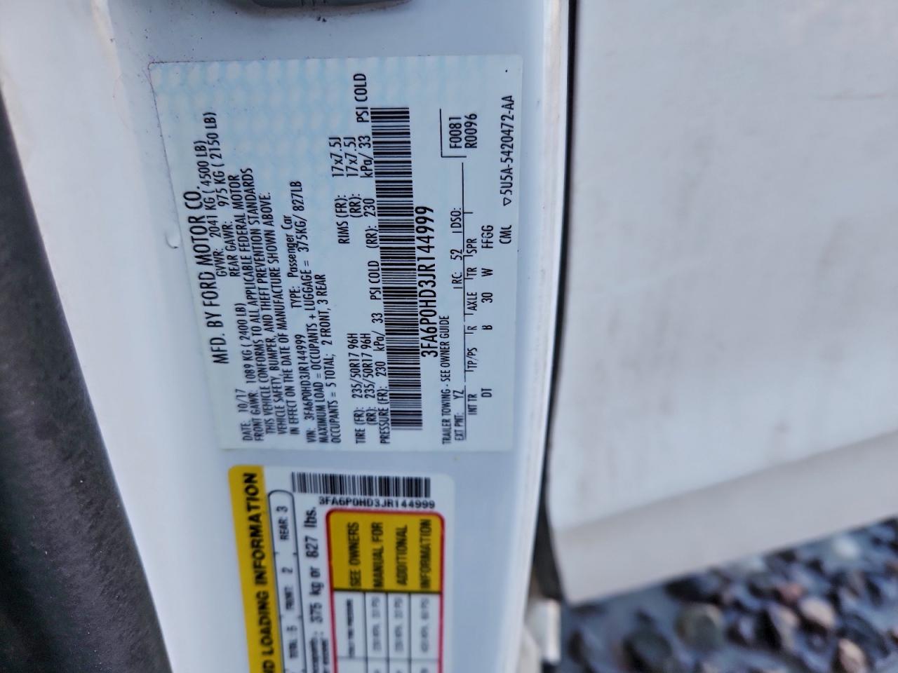 2018 FORD FUSION SE photo 34
