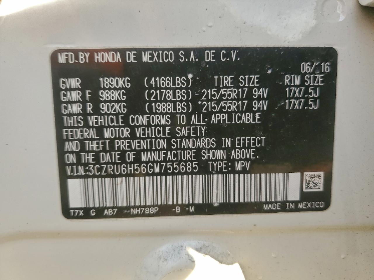 2016 HONDA HR-V EX photo 12