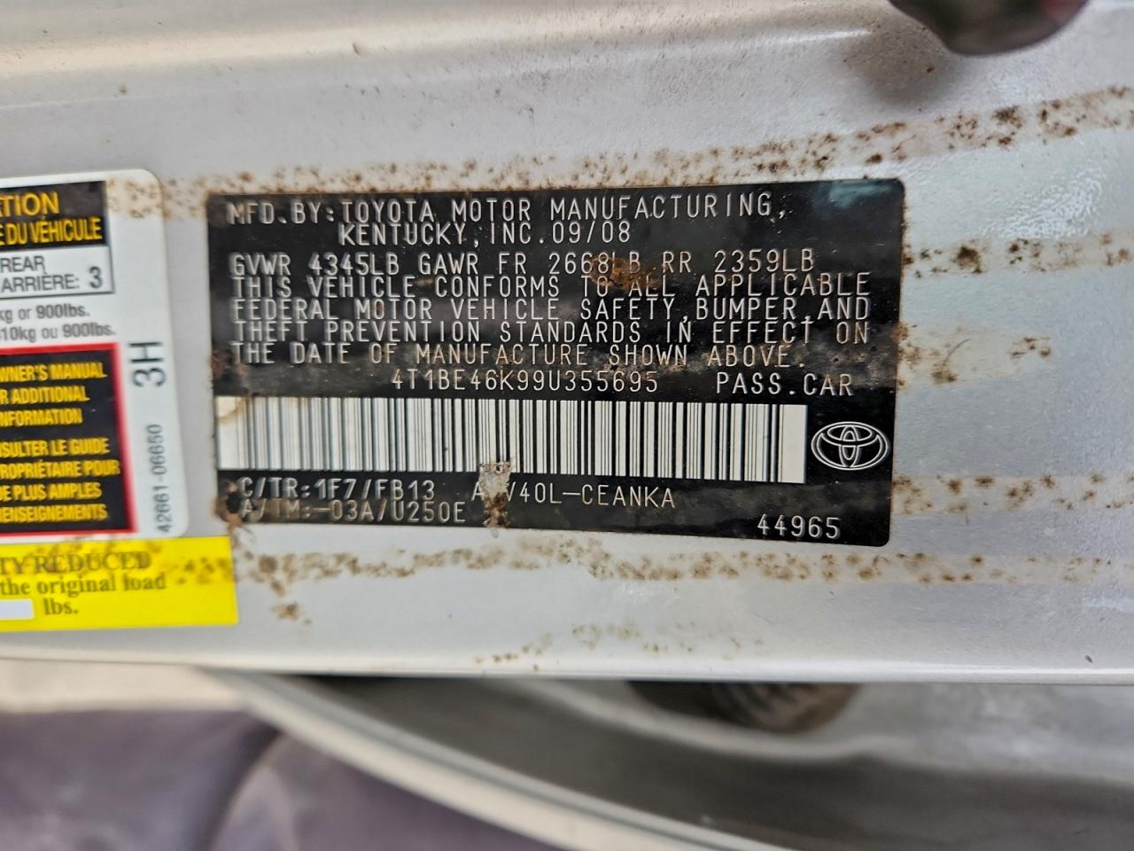 2009 TOYOTA CAMRY BASE photo 13