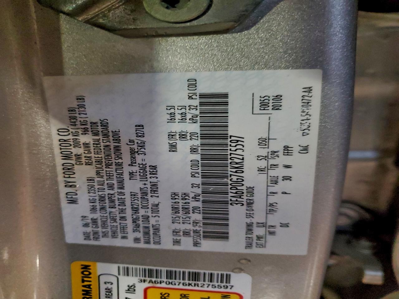 2019 FORD FUSION S photo 12