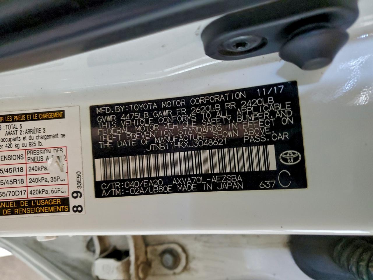 2018 TOYOTA CAMRY L photo 12