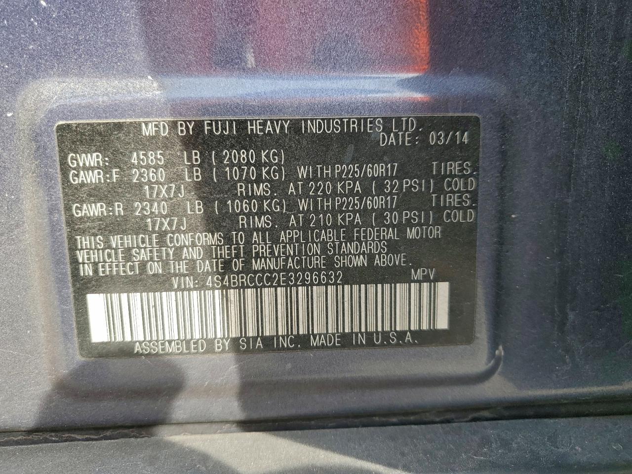 2014 SUBARU OUTBACK 2.5I PREMIUM photo 13
