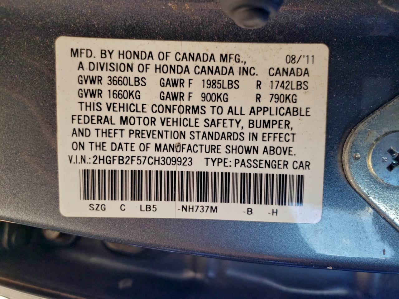 2012 HONDA CIVIC LX photo 12