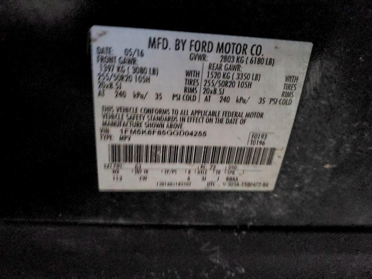 2016 FORD EXPLORER LIMITED photo 12
