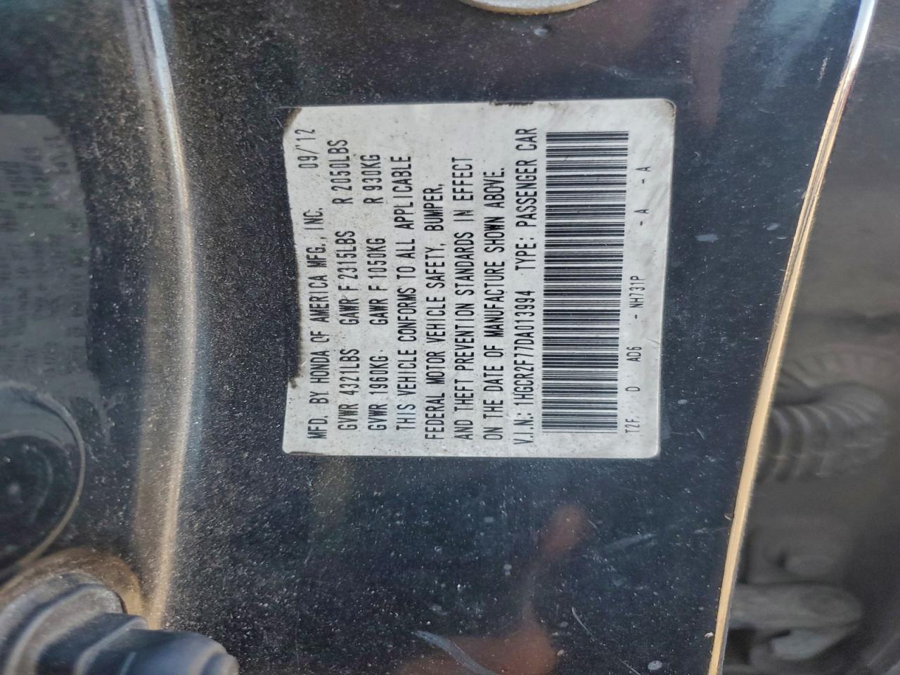 2013 HONDA ACCORD EX photo 12