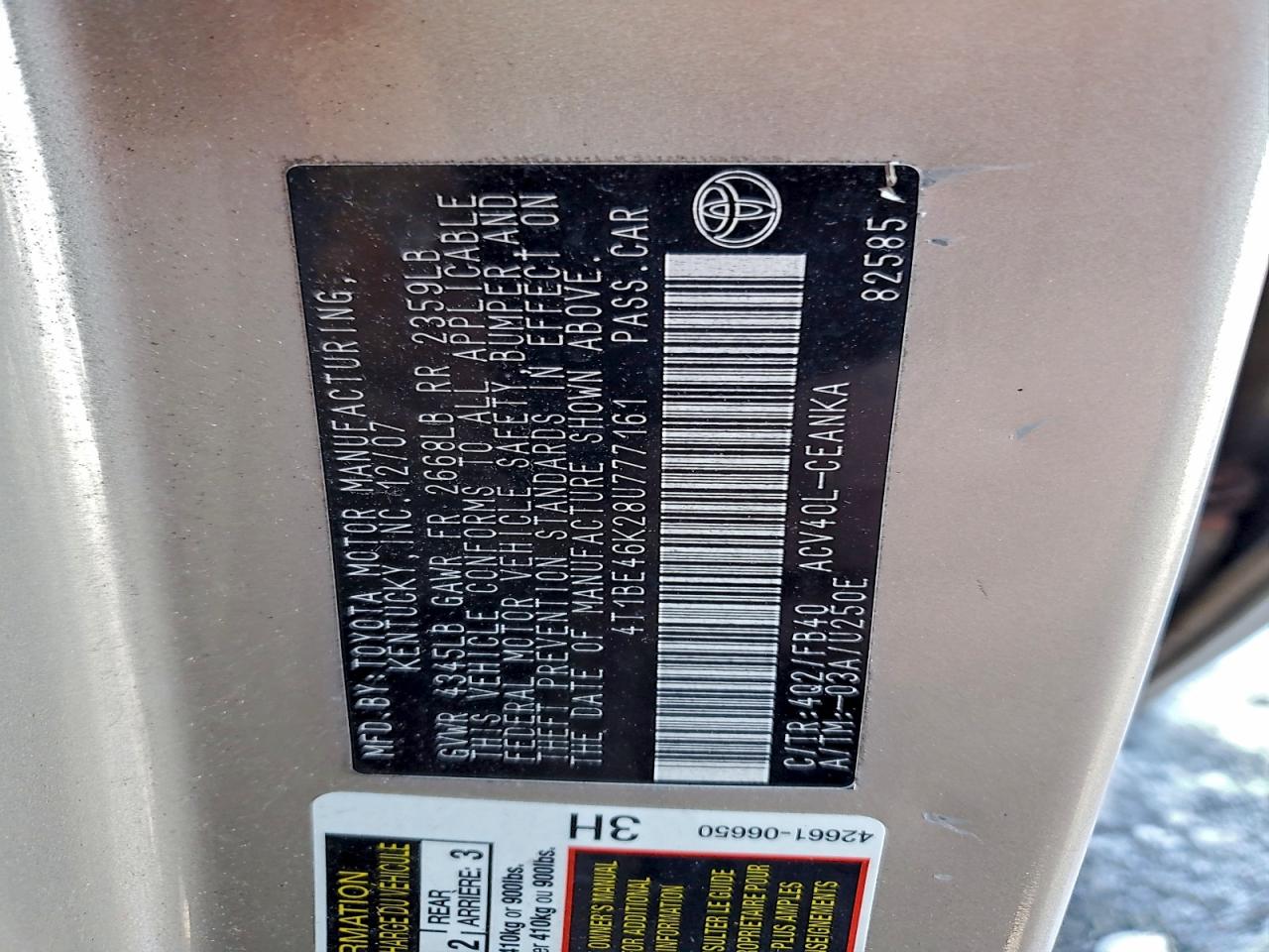 2008 TOYOTA CAMRY CE photo 12