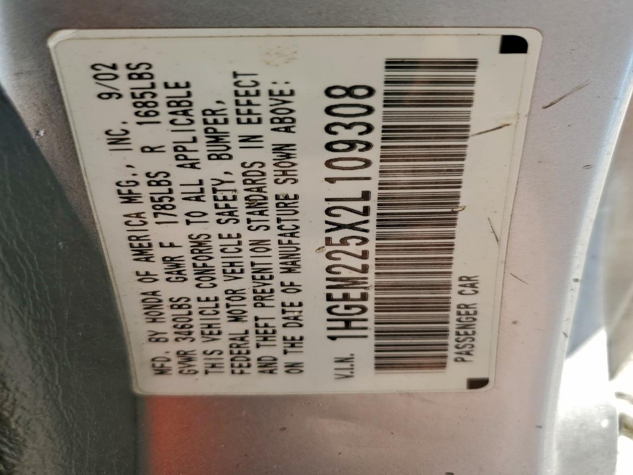 2002 HONDA CIVIC LX photo 12