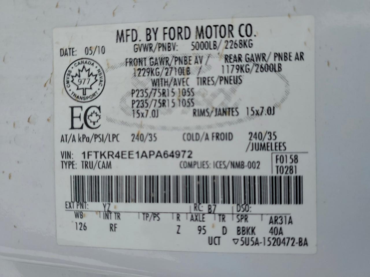 2010 FORD RANGER SUPER CAB photo 12