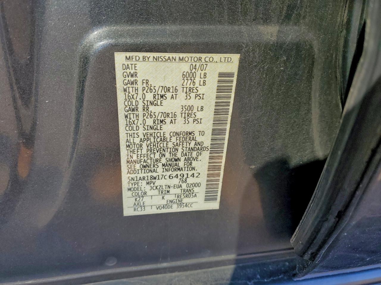 2007 NISSAN PATHFINDER LE photo 25
