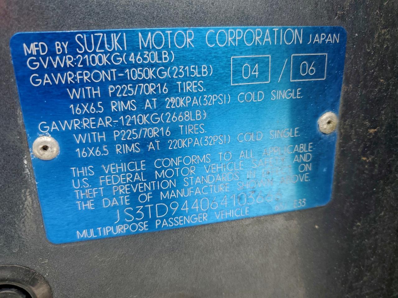 2006 SUZUKI GRAND VITARA XSPORT photo 37