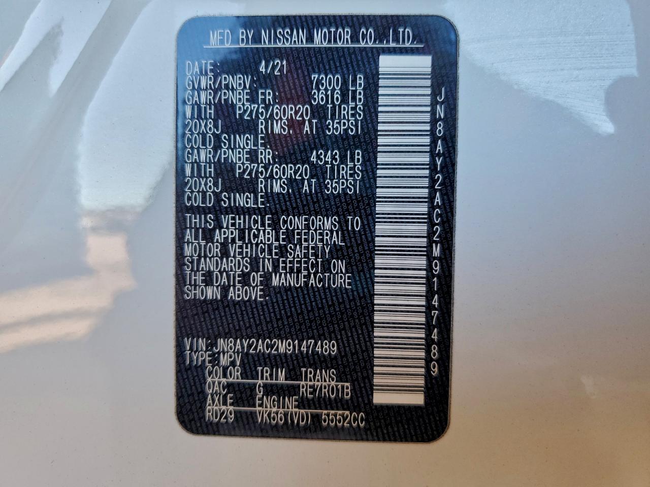 2021 NISSAN ARMADA SV photo 13