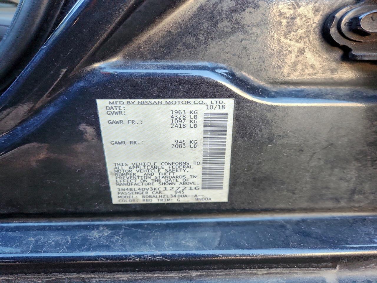 2019 NISSAN ALTIMA SV photo 12