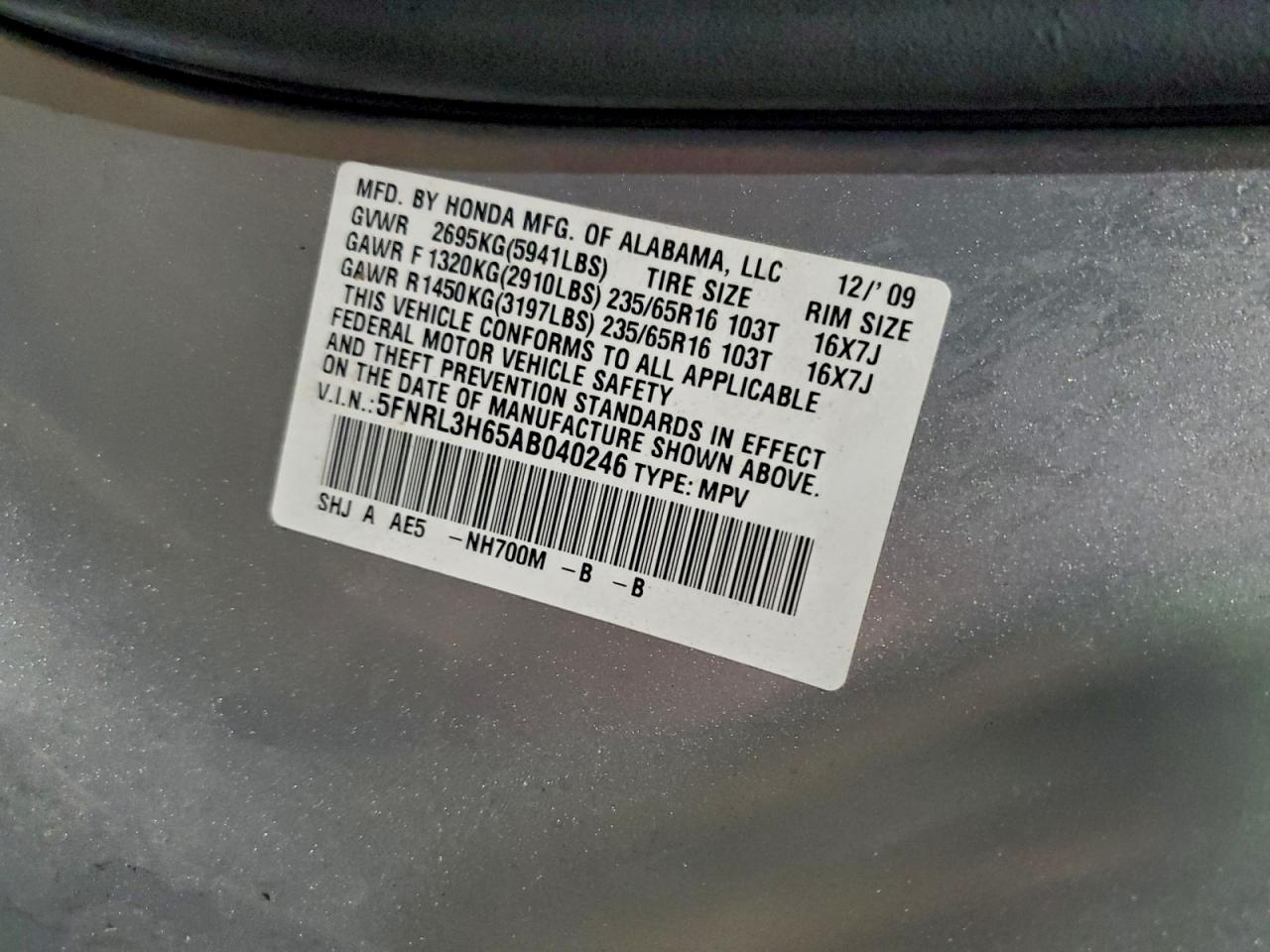 2010 HONDA ODYSSEY EXL photo 13